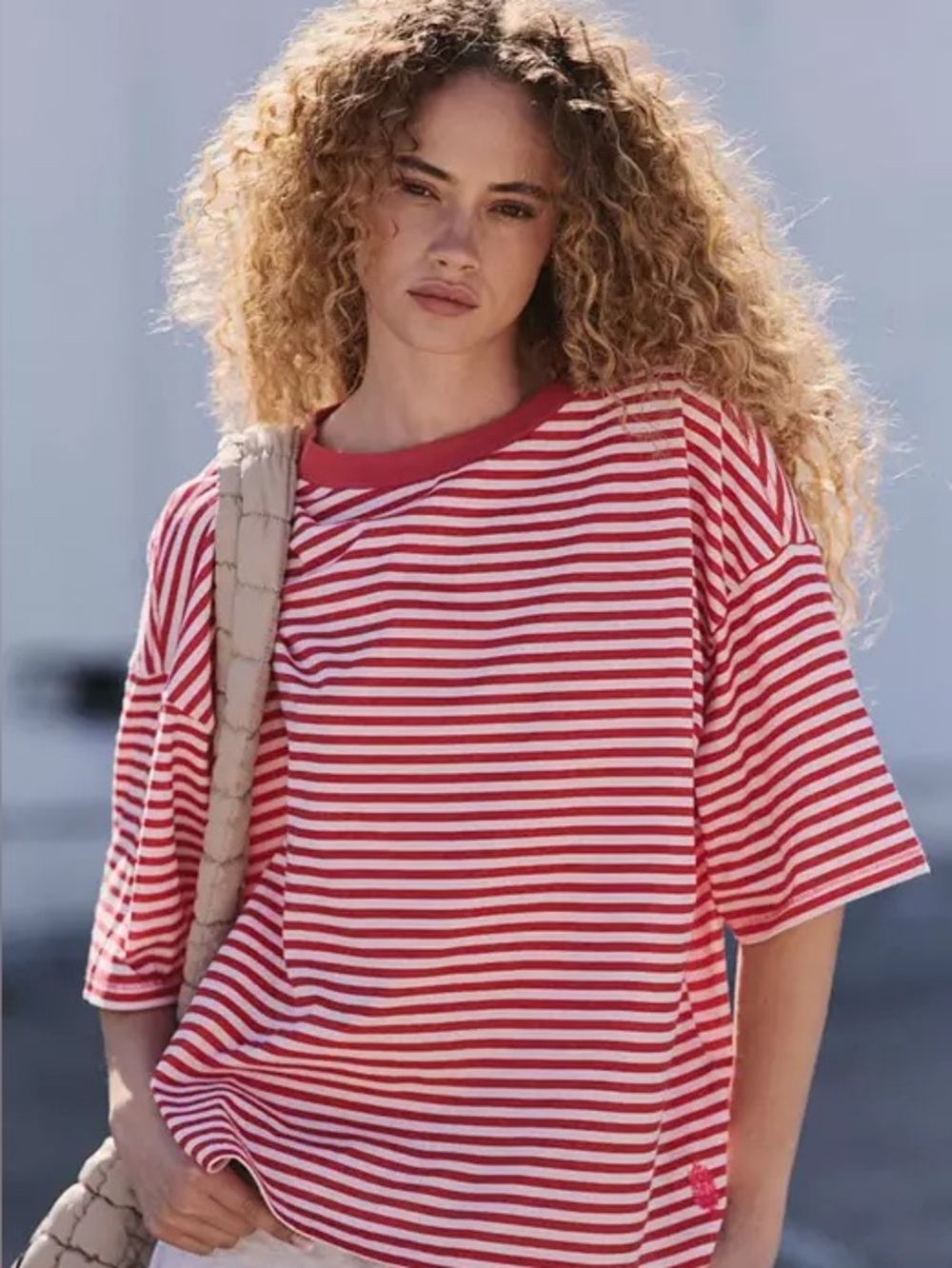 Free People x FP Movement Tackle Tee in Red & White Stripes